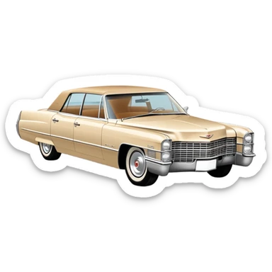 Simplified beige 1966 Cadillac DeVille, minimal design with clean outlines, 30-degree angle, reduced to basic shapes, recognizable silhouette with few details, iOS emoji style sticker