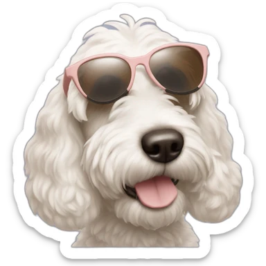 White cockapoo with brown ears rose nose and sunglasses sticker
