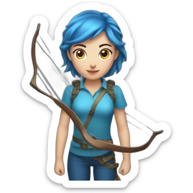 a girl hunter with a bow, blue, only head with horns sticker
