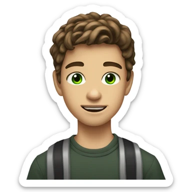 13 year old boy brown hair green eyes super big jaw line  sticker