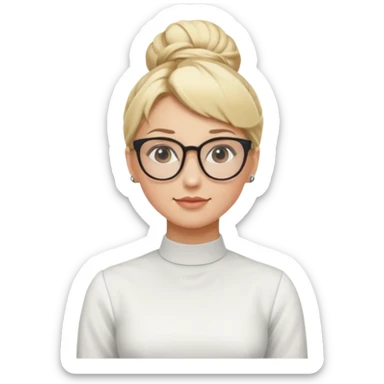 Blonde Women with Bun, Office Woman – tight blonde high bun, glasses, white blouse, confident look, dress, big breasts sticker