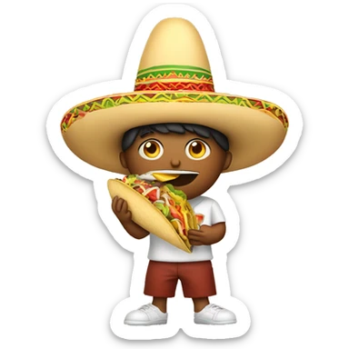 Person wearing a Mexican hat and eating a taco  sticker