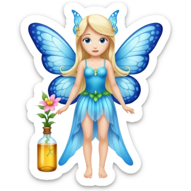 full body woman long blonde hair blue eyes white skin butterfly fairy wings and nectar bottle sticker