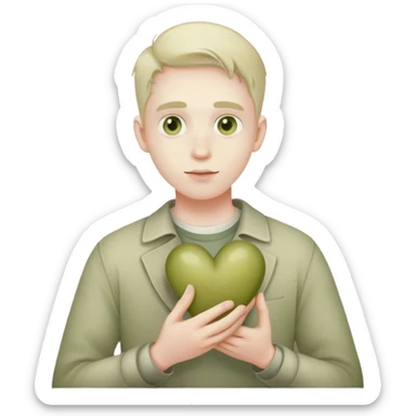 Pale olive heart in his hand faded sticker