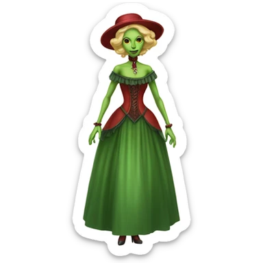 "galora green blonde alien woman" in red Victorian dress elegant, full body sticker