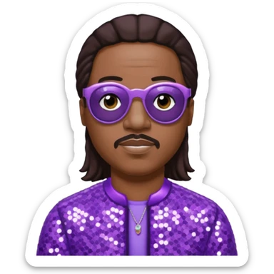 Stevie Wonder with dark brown hair, lilac sequin outfit  sticker
