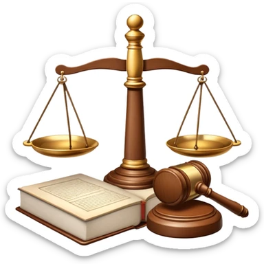 An icon featuring a gavel, legal scales, and a law book, symbolizing the study of law. The design includes a courthouse silhouette in the background, representing justice and legal systems. Transparent background highlights the principles of law and legal practice. sticker