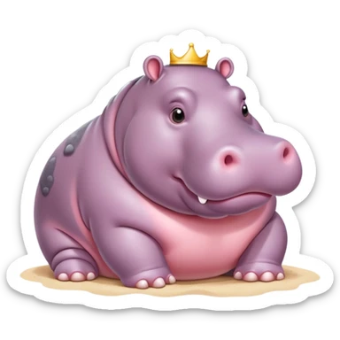 Fat hippo with blush and lashes on beach  sticker