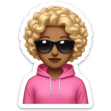 curly blonde in pink hoodie with black sunglasses  sticker