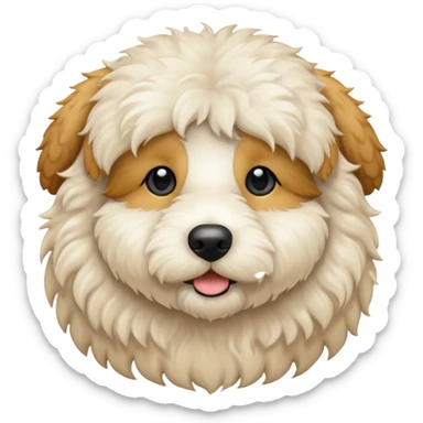 Can you make me an emoji of a white mini golden-doodle no brown in his fur with black eyes? sticker