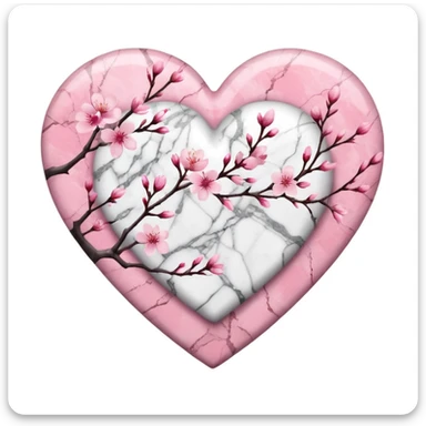heart with sakura and marble texture sticker