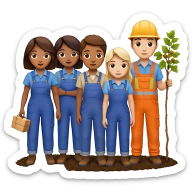 Make a photo of 5 project managers, specificly 3 girls and 2 boys, that are making project for improvment of the vineyard sticker