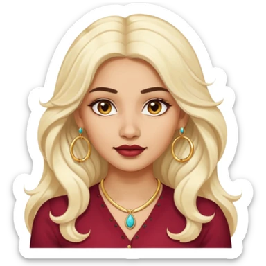 Attractive indian woman with a wide face, baddie look, Long wavy white-blonde hair and gold hoop earrings sticker