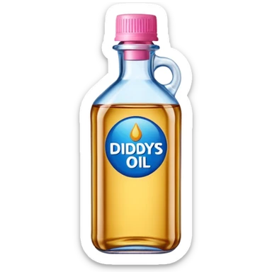 bottle of oil blue top pink outside with logo that says Diddys Oil sticker