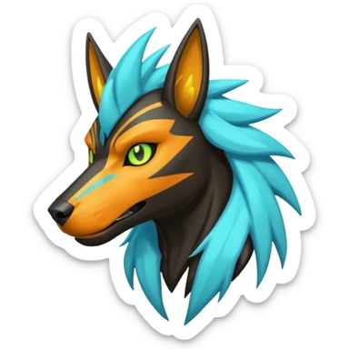 Cyan manectric-Electrike-Zeraora-Houndoom-fusion with neon-green stripes and orange eyes  sticker