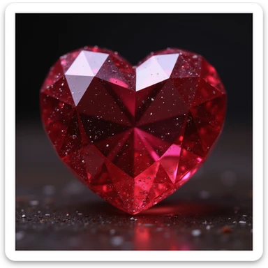 photorealistic ruby gemstone heart with sparkles and faceted texture sticker