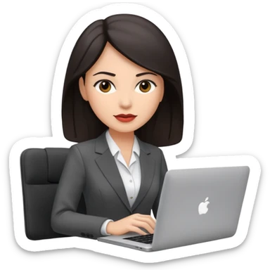 Sales women specialist in shipping with dark hair with suits and MacBook  sticker