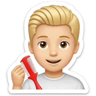 child using a comb on their hair, cheerful and neat sticker