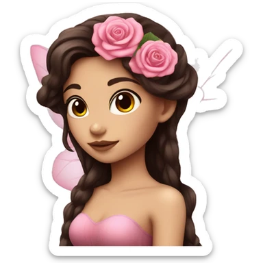 Beautiful, rose, fairy, pink, long dark brown hair, big wings, fair skin sticker