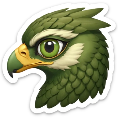 close up of just the eye and nothing else at the side profile of the face of a green hawk that is looking away from the camera sticker