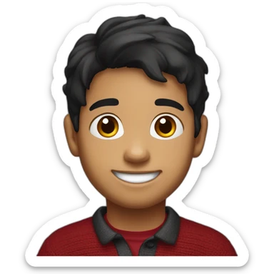 light skin smiling indian kid with black hair wearing a dark red sweater polo sticker