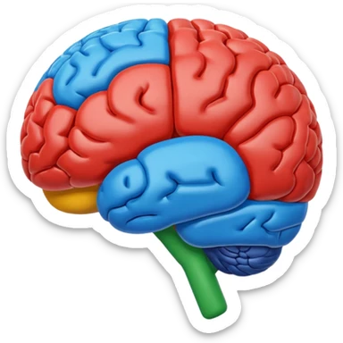 brain emoji inspired by Google’s branding, using blue red yellow and green, modern and friendly sticker