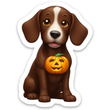 A chocolate doodle dog with a jack on lantern on its head sticker