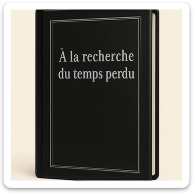 Edit the emoji of a classic French book inspired by 'À la recherche du temps perdu' with a black cover and silver title. The style should be elegant, minimal, and no text on the cover. Maintain the classic book look with a refined and simple design. sticker