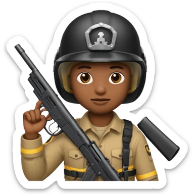 create a emoji of a rookie holding a gun and wearing a helmet, it should be in a dark black with no color . sticker