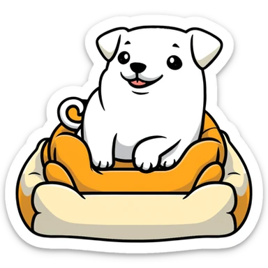 empty dog bed with a bone on it sticker