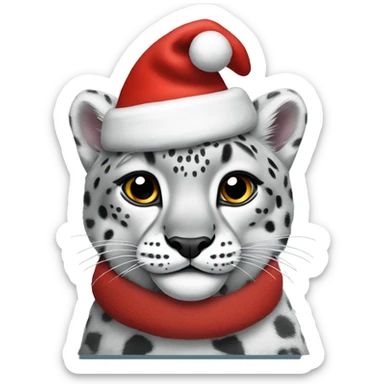 Snow leopard with Santa hat  sticker