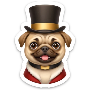 A pug with 100 top hats  sticker