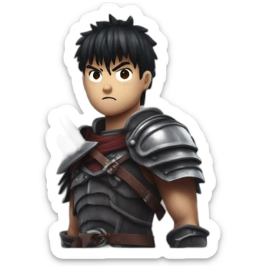 angry berserk guts carrying a huge sword on his shoulder framed on his bust sticker