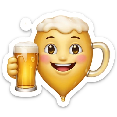 it should be a laughing emoji pointing forward and crying with laughter with a glass of beer in his other hand sticker