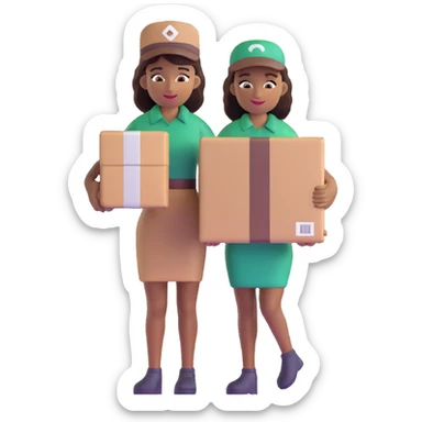 mujer de piel morena entregando un paquete sticker