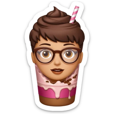 chocolate milkshake in a take-out cup with glassess and long lashes sticker
