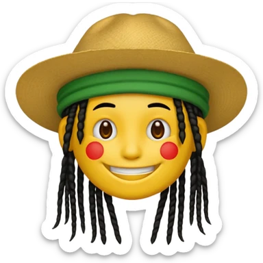 Yellow smile emoji with black dreads and a hat split vertically with three parts with red at the top yellow in the middle and green at the bottom sticker