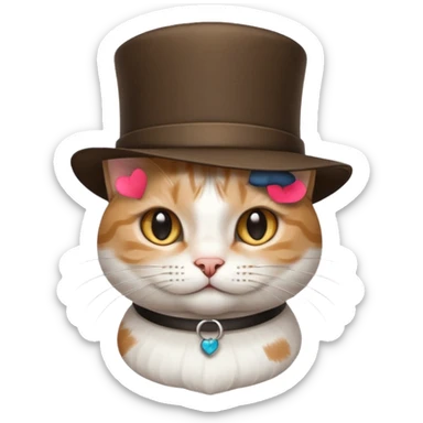 mix of white and tabby cat in a cylinder hat sticker