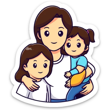 mother and daughter with brunette hair sticker