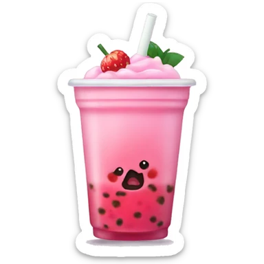 Pink Boba tea, strawberry sticker