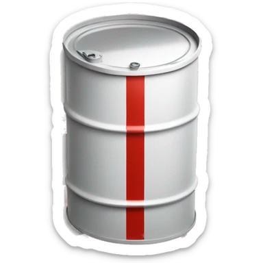 A white Oil barrel with a big red stripe in the middle sticker