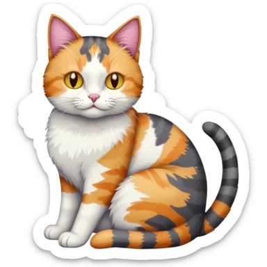 full body colourful light patched calico + white tabby cat cuddling a big dark grey and white tabby cat  sticker