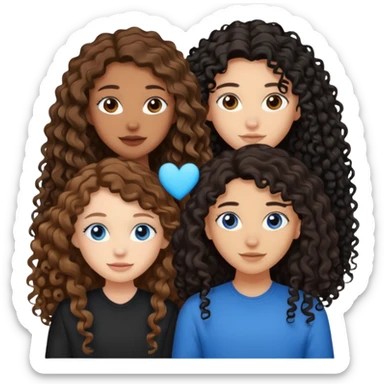 Two best friends .bestie 1: beige skin with brown long hair and blue eye. Bestie 2:mixed race skin with curly black hair and brown eye sticker