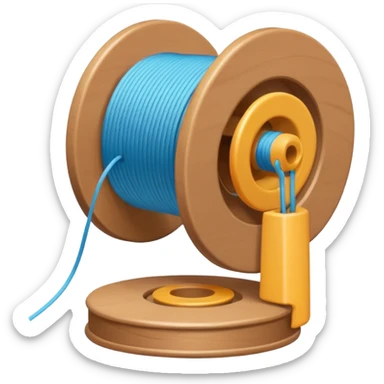 showing a hand neatly winding thread around a spool, yarn reel, or cable roll — showing the action of wrapping or coiling something around — smooth motion lines indicating circular movement, clean colorful emoji-style design sticker