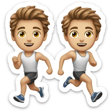 running twin boys white brown hair sticker