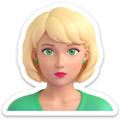 woman with thick blonde short hair and green eyes, looking to the side, bust portrait sticker