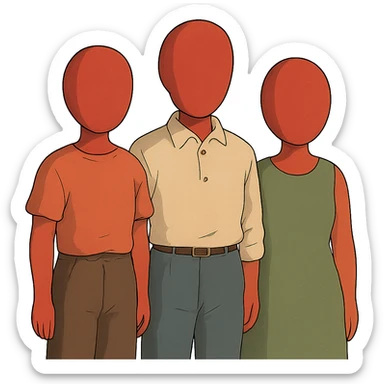 3 red faceless people standing next to each other sticker