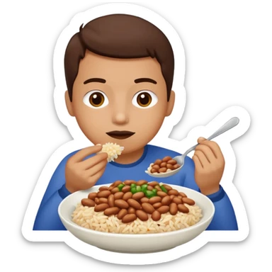 Create a person having lunch. Not a sandwich. Rice, beans and chicken. sticker
