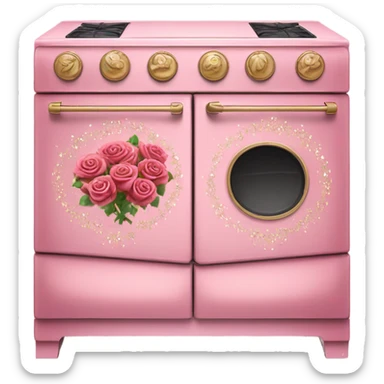 Rose-pink oven with decorated flowers and glitter  sticker