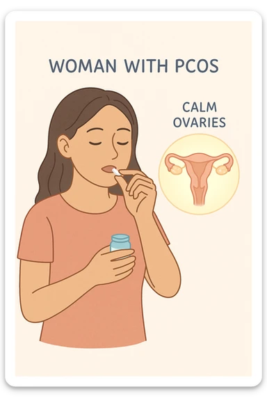 Donna con pcos che prende la pillola, e la pillola mette a riposo le ovaie sticker